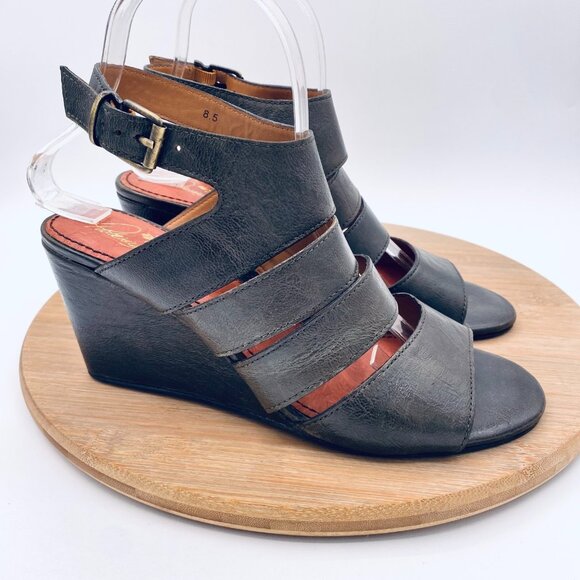 Patricia Nash Korina Sandals Womens 8.5 Brown Leather Slingback Wedge Peep - Picture 1 of 12